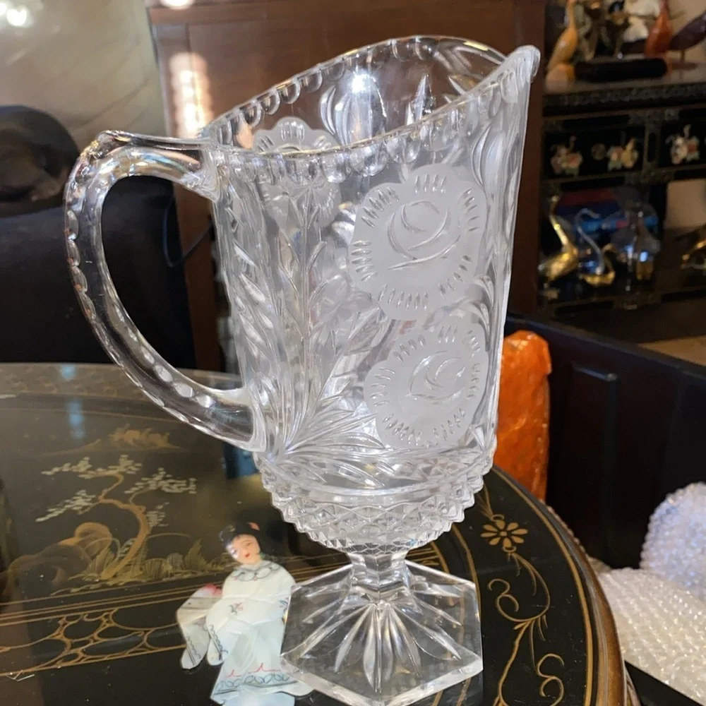 BX46 Vintage Anna Hütte Bleikristall Lead Cry stal Glass Footed Pedestal Pitcher